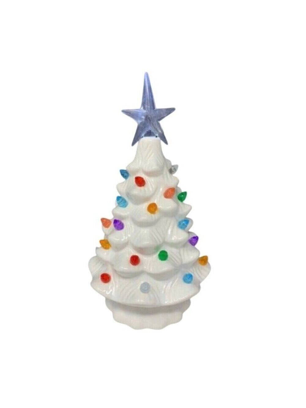 Nostalgia White Christmas Tree 8in Ceramic Light Up Holiday Seasonal Winter Retr